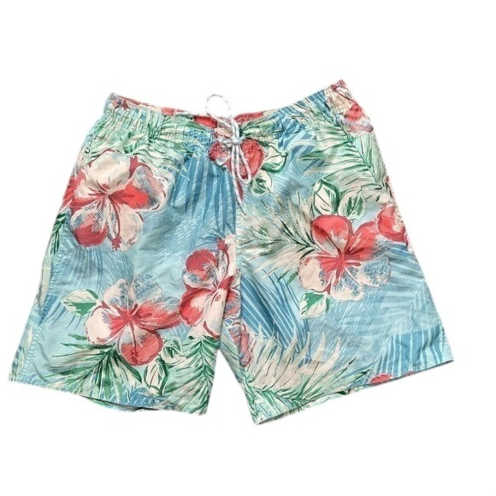 St. John's‎ Bay Men's Hawaiian Blue/green Floral Swim Trunk/Board Shorts Size M